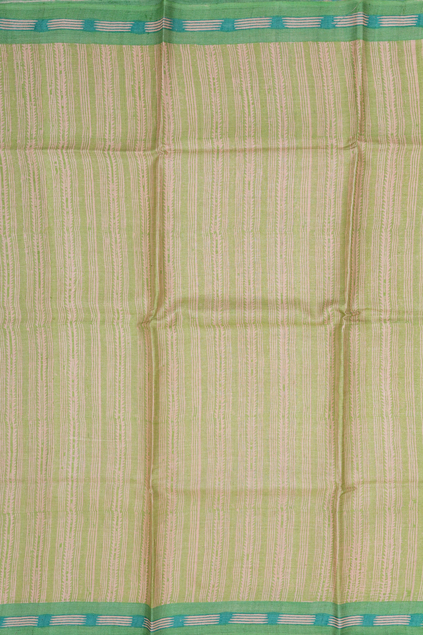 Tussar Silk Saree In Tan And Green With Stripes Design