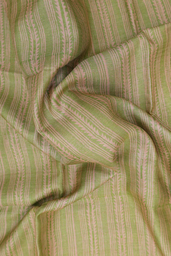 Tussar Silk Saree In Tan And Green With Stripes Design