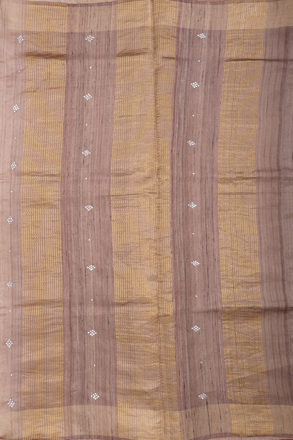 Tussar Silk Saree In Tan Brown With Mirror Buttis