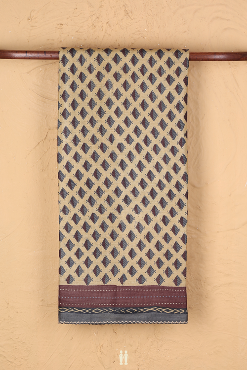 Tussar Silk Saree In Tan Brown With Printed Design