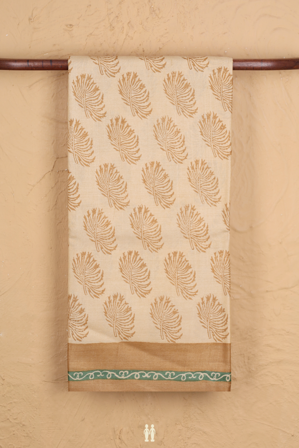 Tussar Silk Saree In Tan Brown With Printed Design