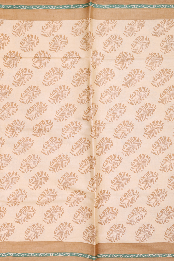 Tussar Silk Saree In Tan Brown With Printed Design