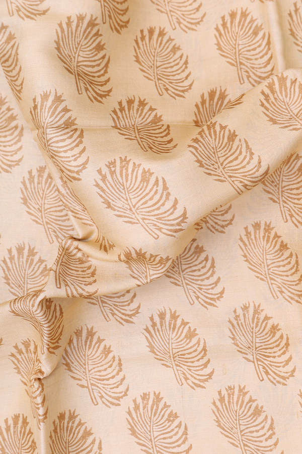 Tussar Silk Saree In Tan Brown With Printed Design