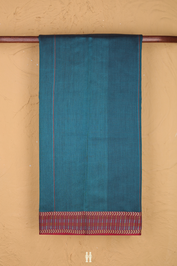 Tussar Silk Saree In Teal Blue With Contrast Border
