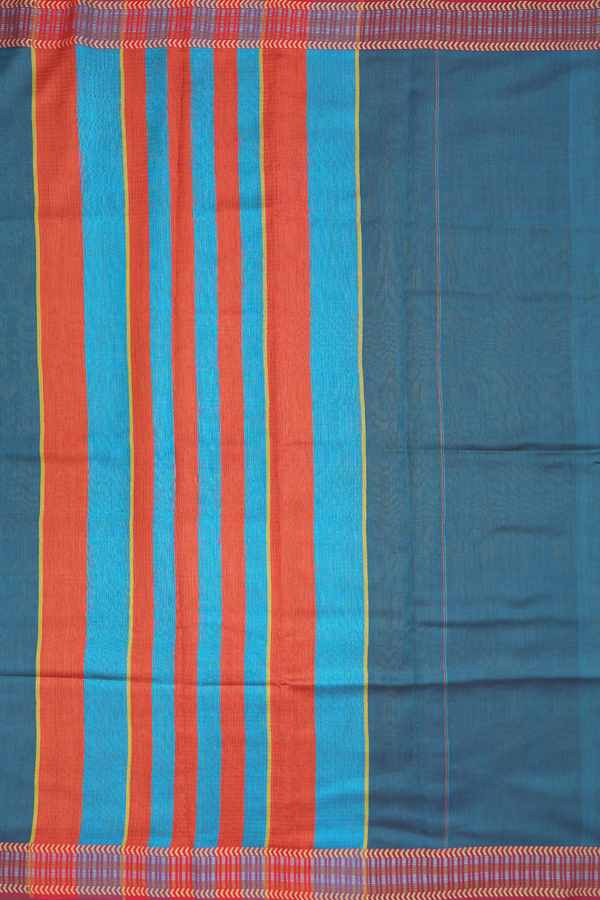 Tussar Silk Saree In Teal Blue With Contrast Border