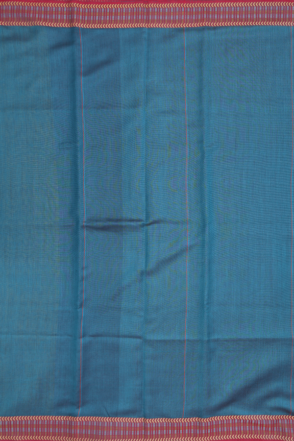 Tussar Silk Saree In Teal Blue With Contrast Border