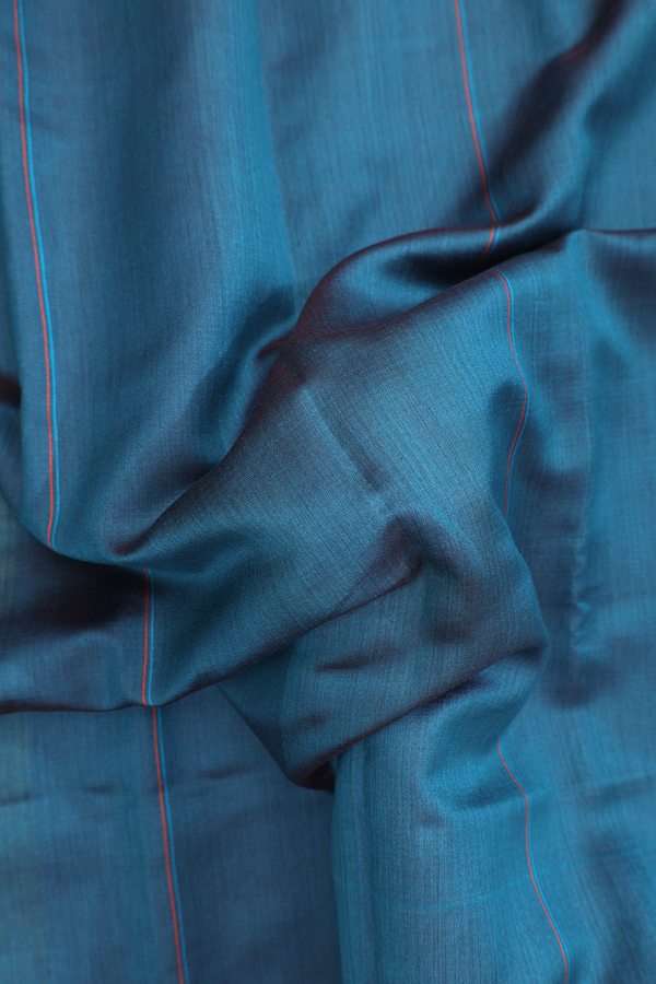 Tussar Silk Saree In Teal Blue With Contrast Border