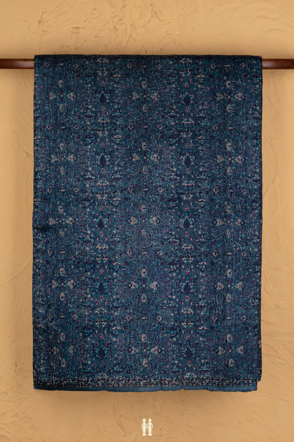 Tussar Silk Saree In Teal Blue With Printed Design
