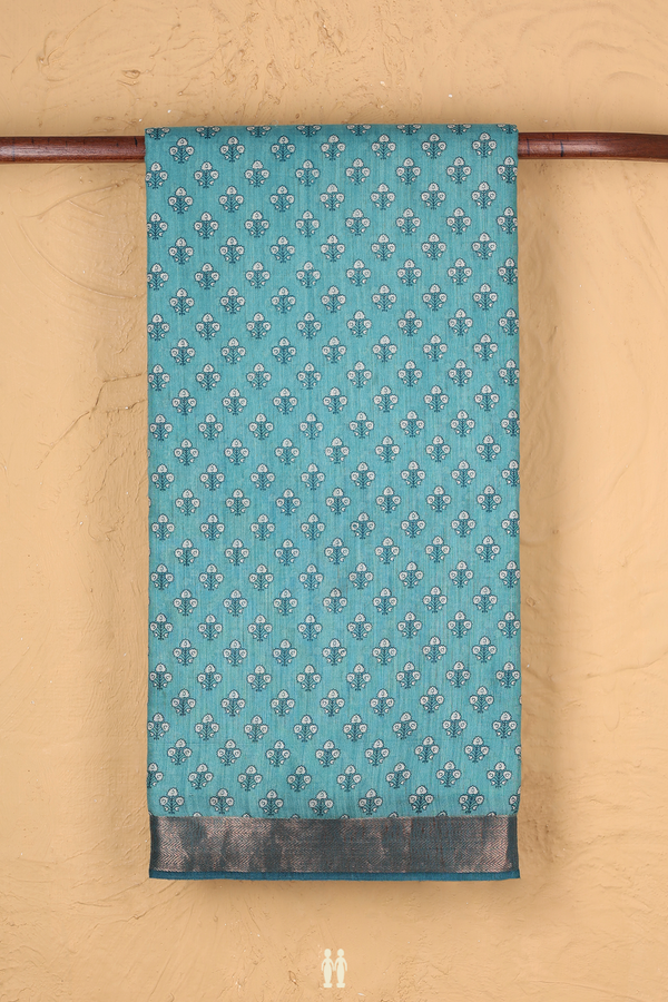 Tussar Silk Saree In Turkish Blue With Floral Design