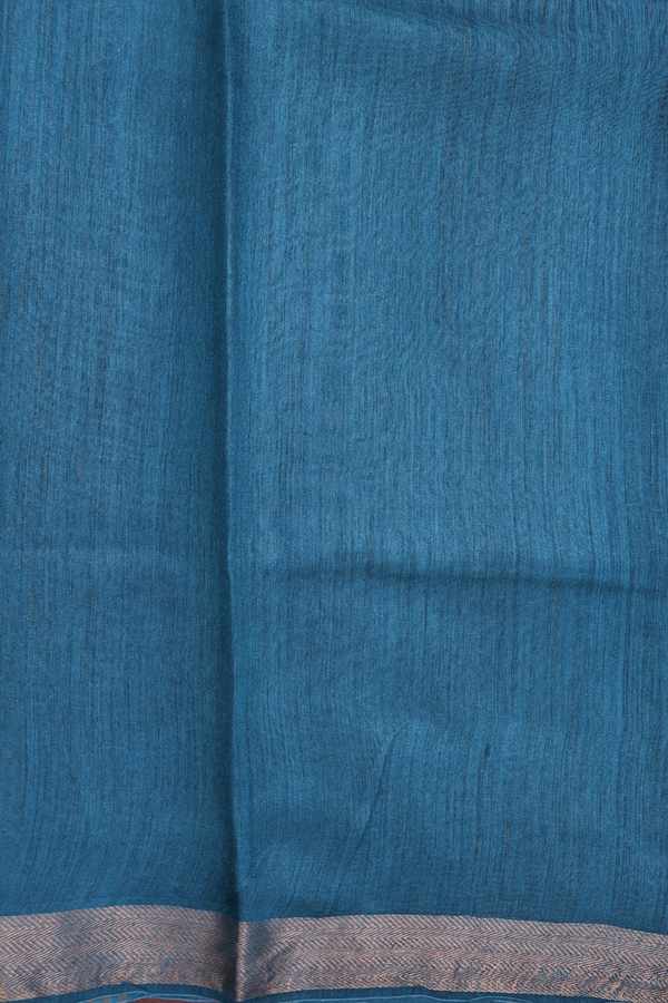 Tussar Silk Saree In Turkish Blue With Floral Design