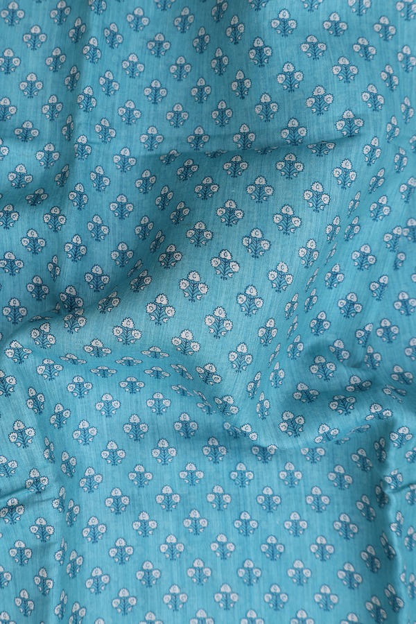 Tussar Silk Saree In Turkish Blue With Floral Design