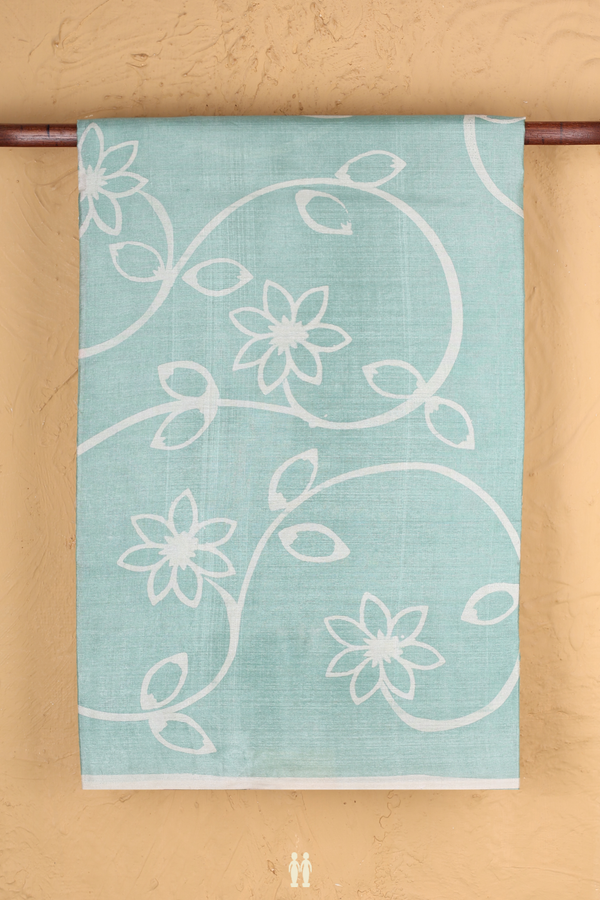 Tussar Silk Saree In Turkish Blue With Floral Printed Design