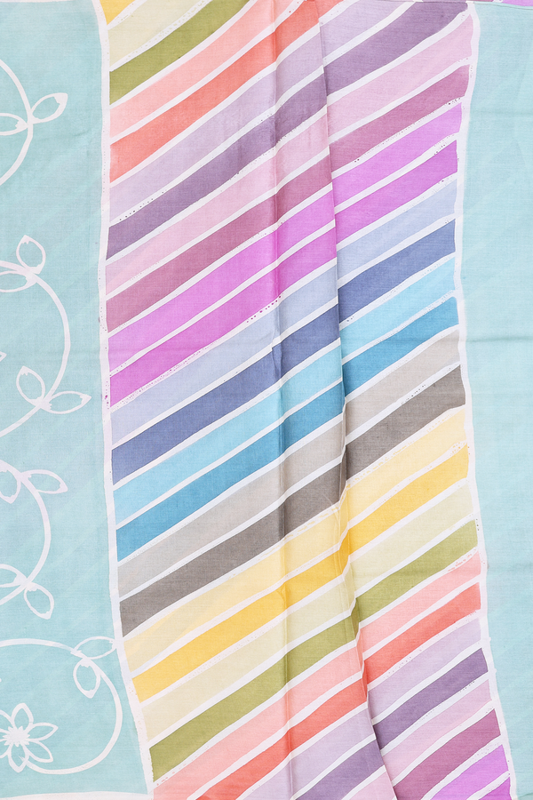 Tussar Silk Saree In Turkish Blue With Floral Printed Design