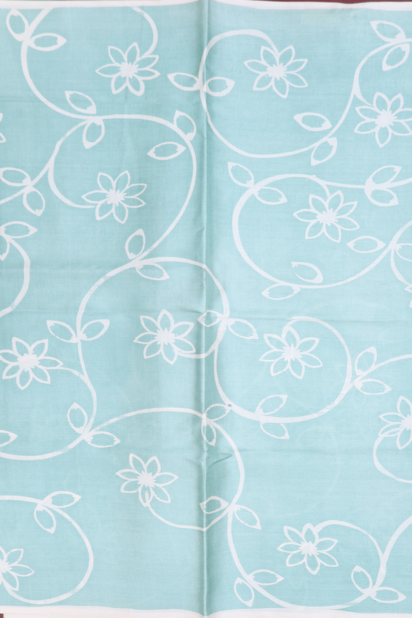 Tussar Silk Saree In Turkish Blue With Floral Printed Design