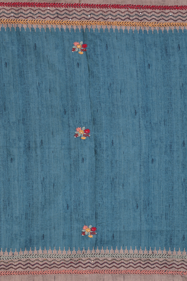 Tussar Silk Saree In Turkish Green With Embroidered Buttas