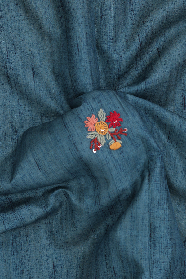 Tussar Silk Saree In Turkish Green With Embroidered Buttas