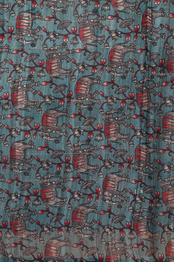 Tussar Silk Saree In White And Blue With Checks Design
