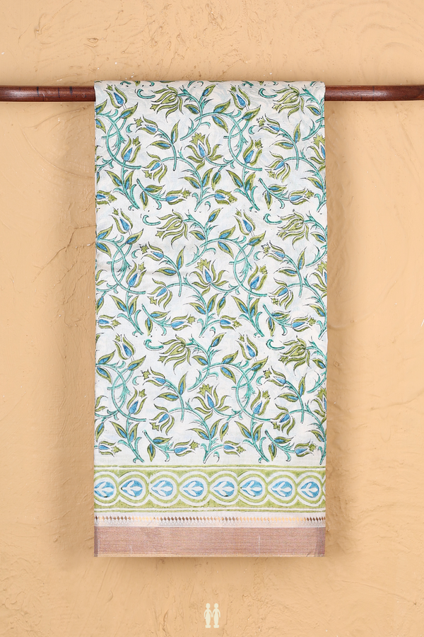 Tussar Silk Saree In White With Floral Design