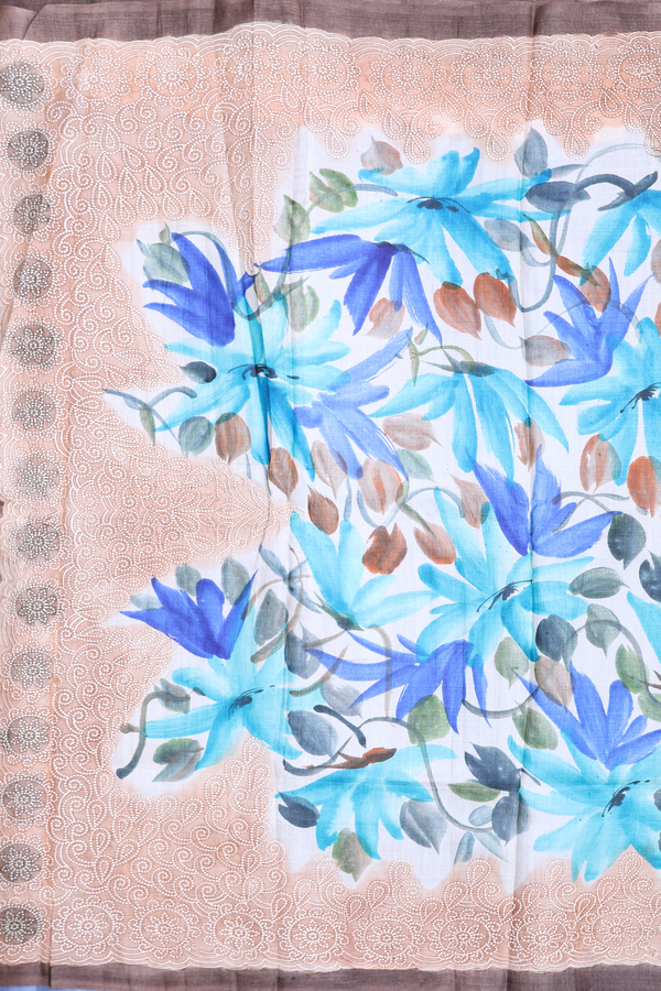 Tussar Silk Saree In White With Floral Design