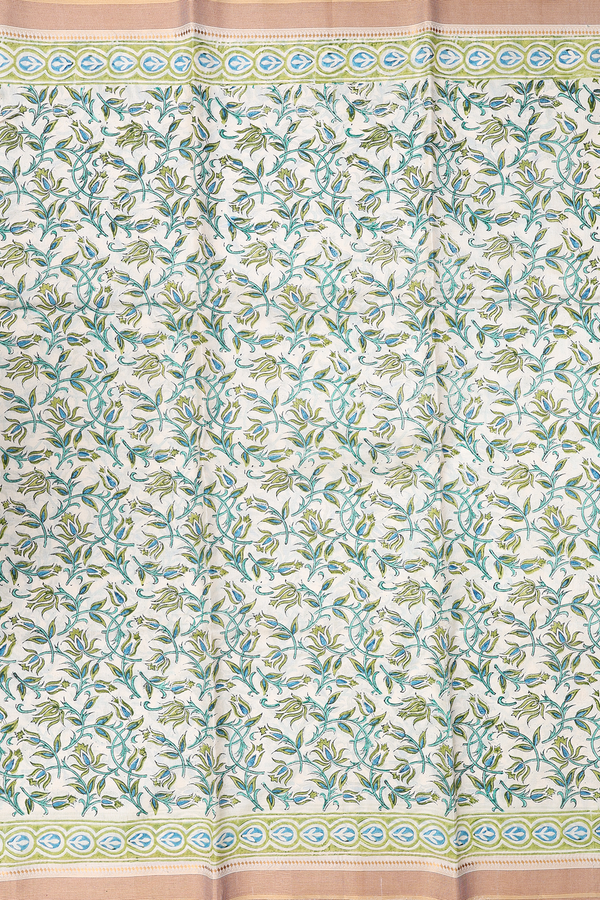 Tussar Silk Saree In White With Floral Design