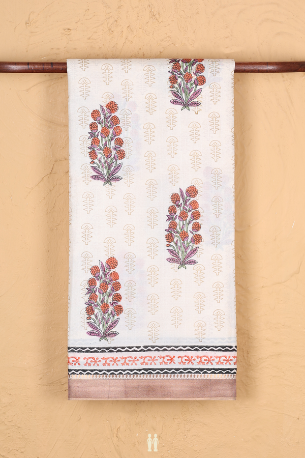 Tussar Silk Saree In White With Floral Motifs