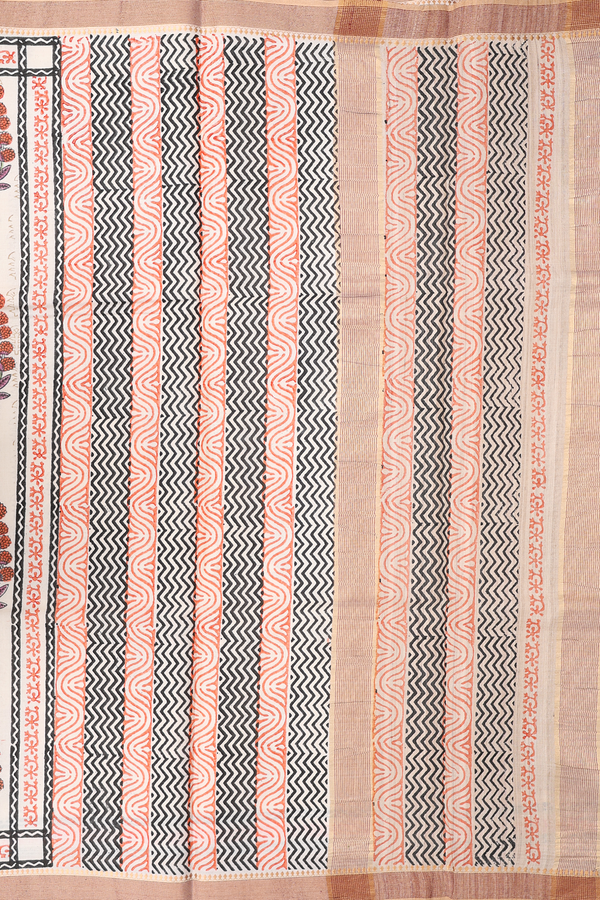 Tussar Silk Saree In White With Floral Motifs