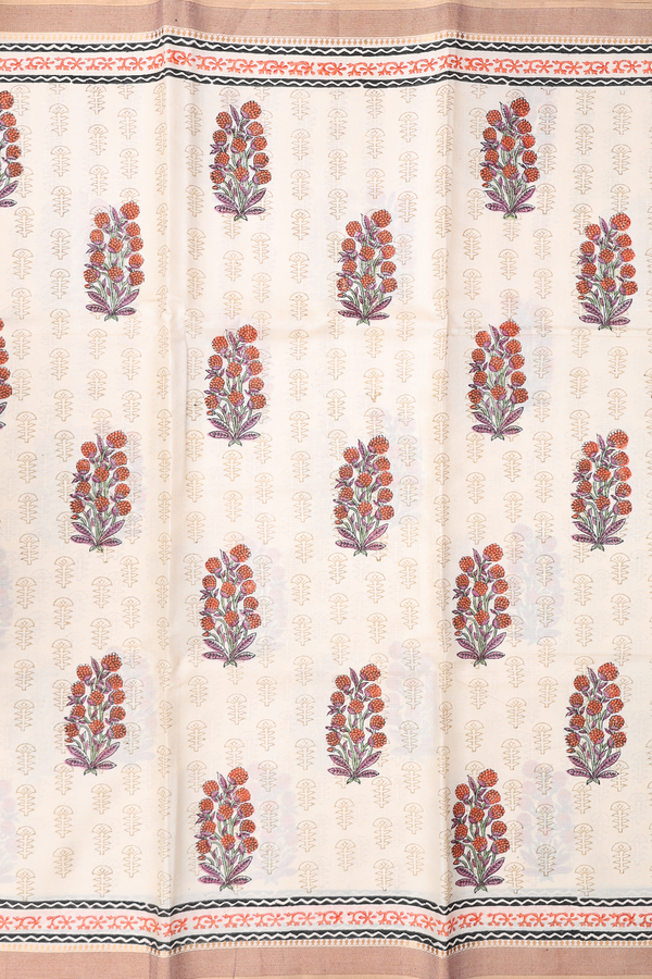 Tussar Silk Saree In White With Floral Motifs
