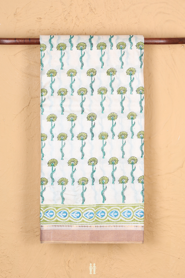 Tussar Silk Saree In White With Floral Printed Design