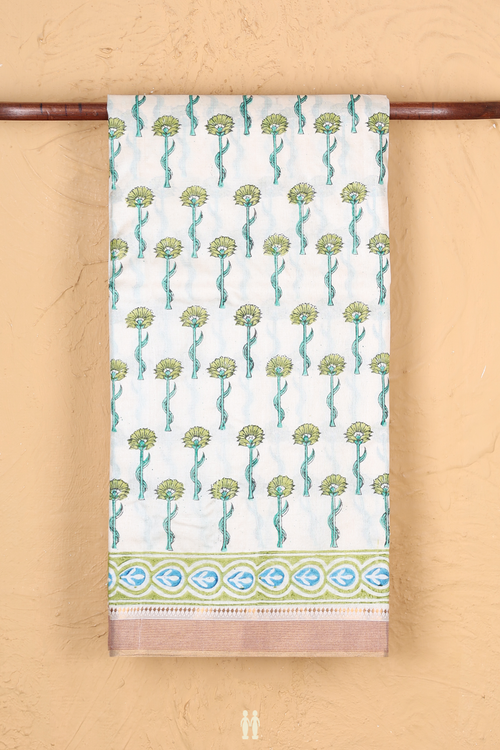 Tussar Silk Saree In White With Floral Printed Design