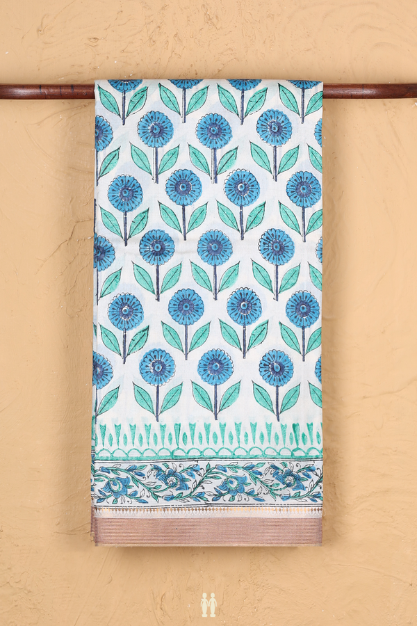 Tussar Silk Saree In White With Floral Printed Design