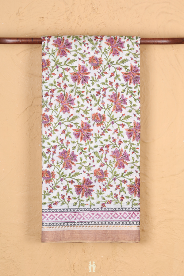 Tussar Silk Saree In White With Floral Printed Design