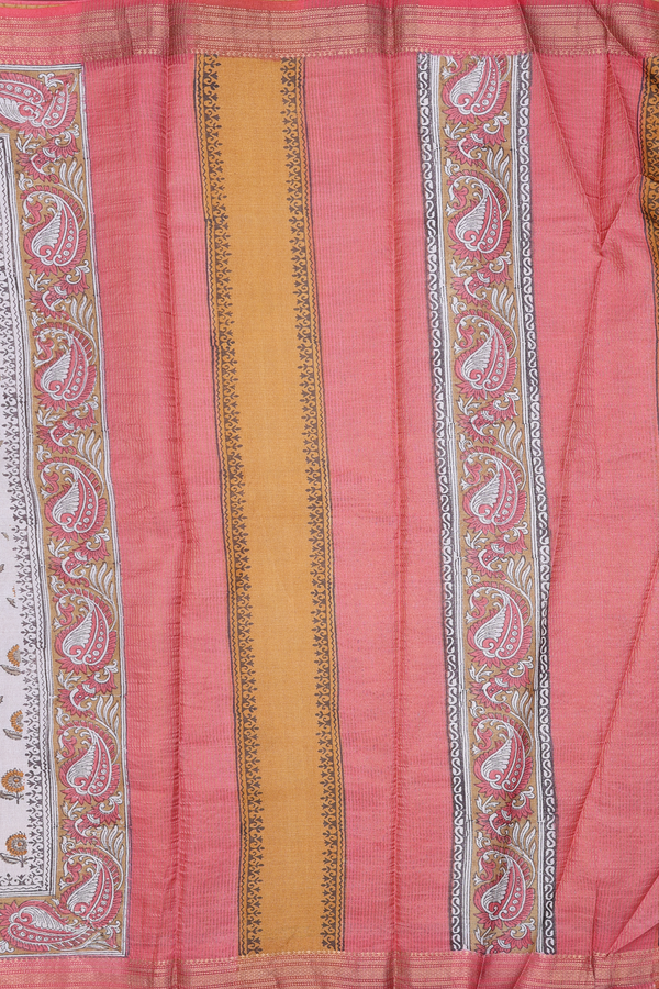 Tussar Silk Saree In White With Floral Printed Design