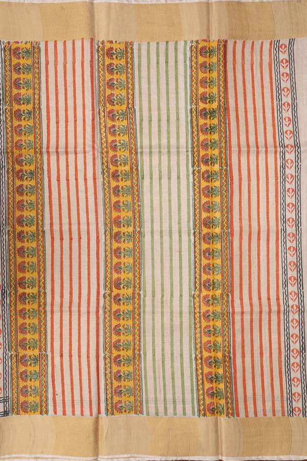 Tussar Silk Saree In Cream With Floral Printed Design