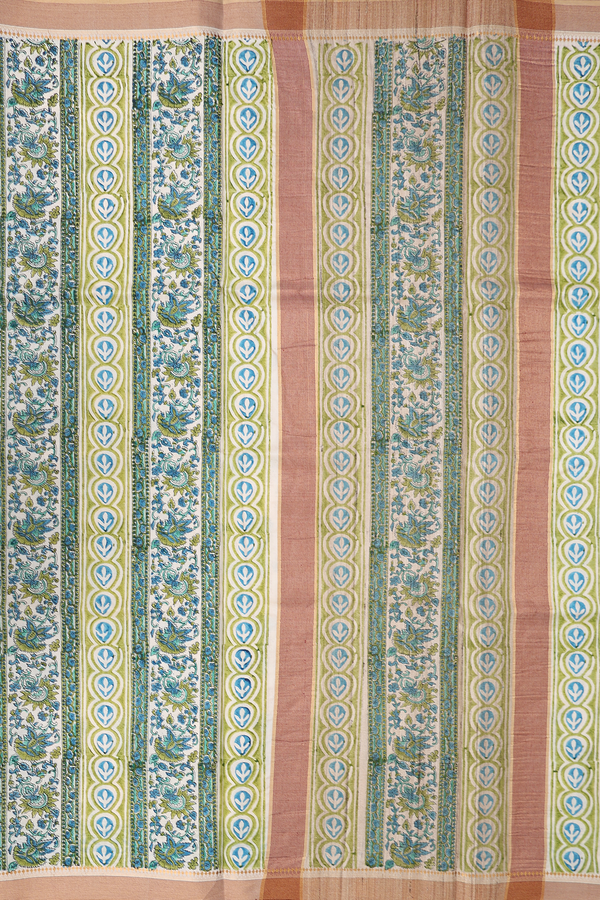 Tussar Silk Saree In White With Floral Printed Design