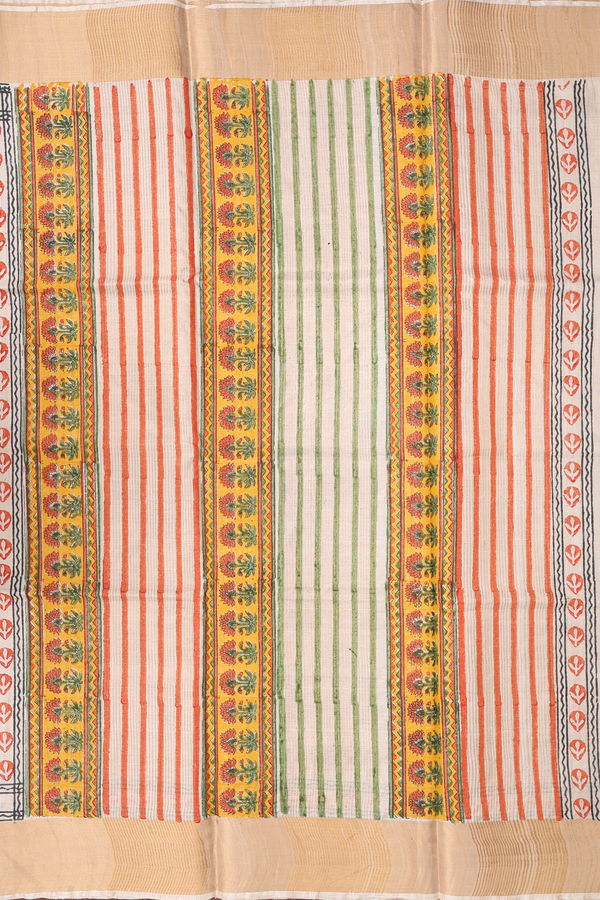 Tussar Silk Saree In Cream With Floral Printed Design