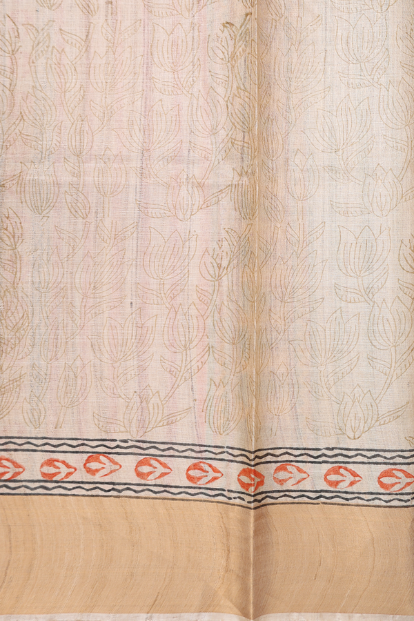 Tussar Silk Saree In Cream With Floral Printed Design