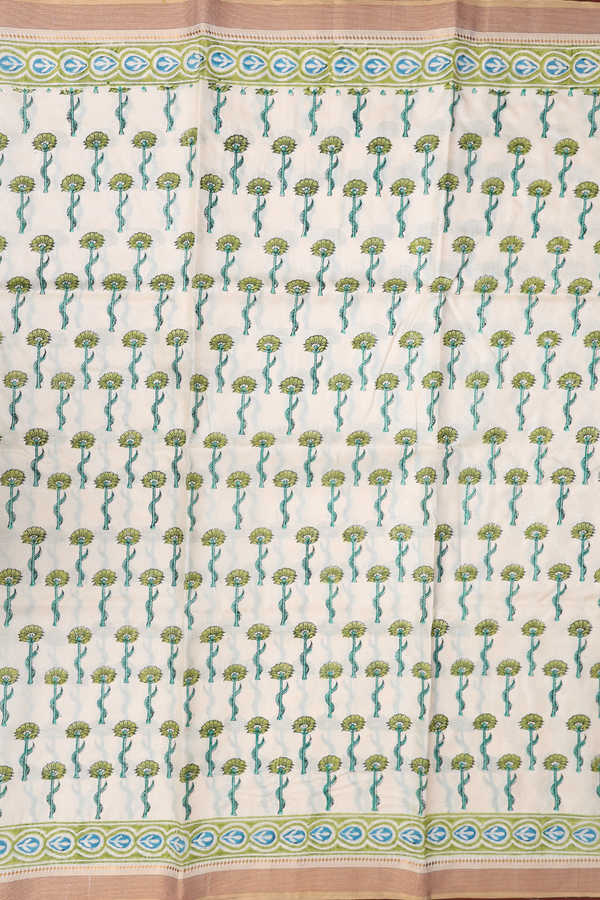 Tussar Silk Saree In White With Floral Printed Design