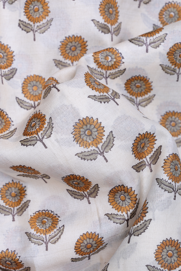 Tussar Silk Saree In White With Floral Printed Design