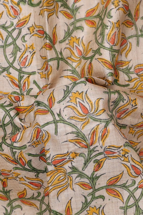 Tussar Silk Saree In Cream With Floral Printed Design