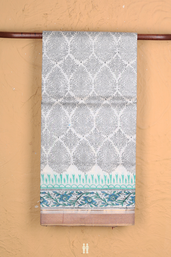 Tussar Silk Saree In White With Printed Design