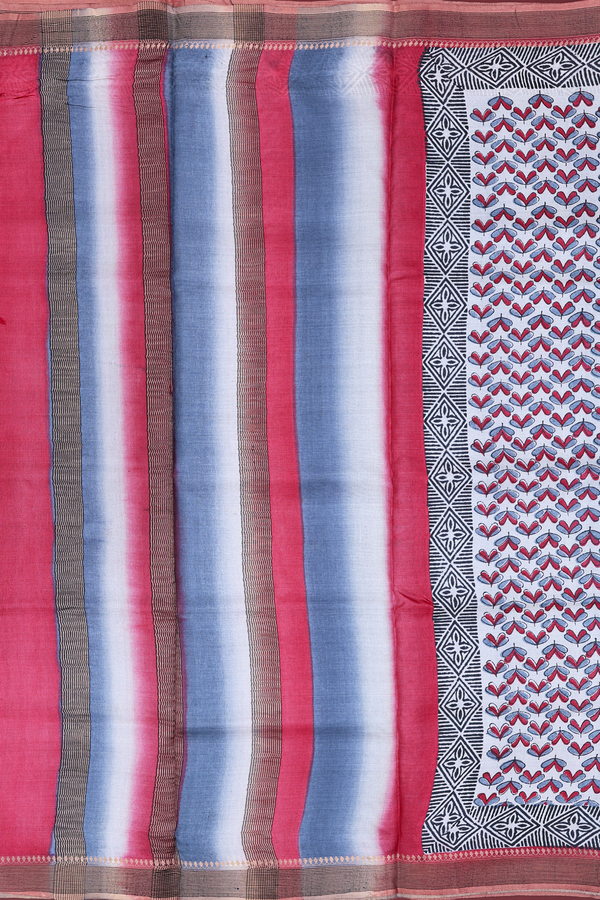 Tussar Silk Saree In White With Printed Design