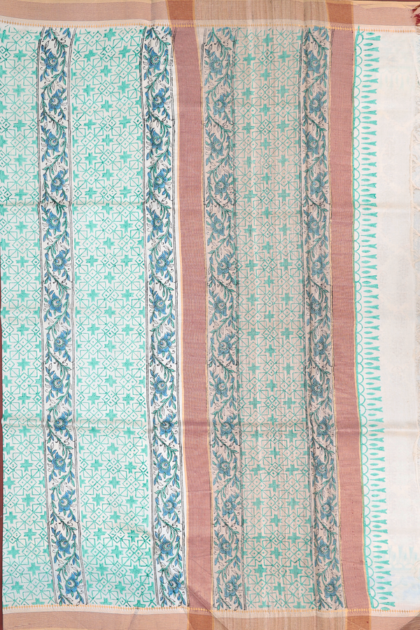Tussar Silk Saree In White With Printed Design