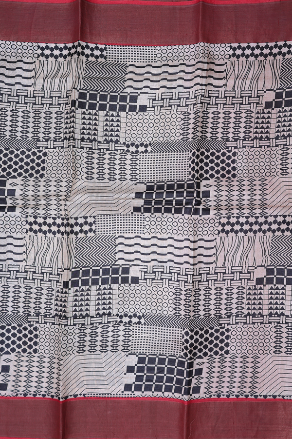 Tussar Silk Saree In White With Printed Design