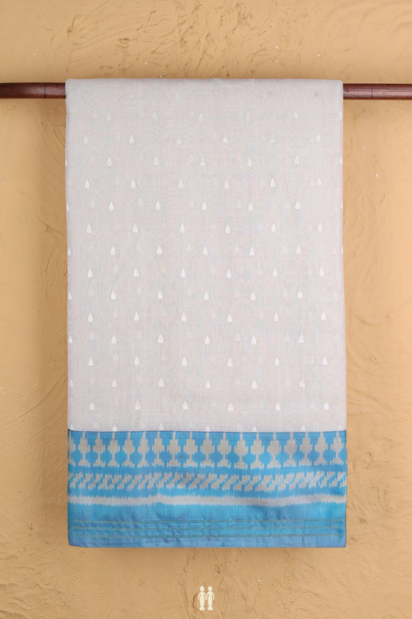 Tussar Silk Saree In White With Rain Drop Buttis