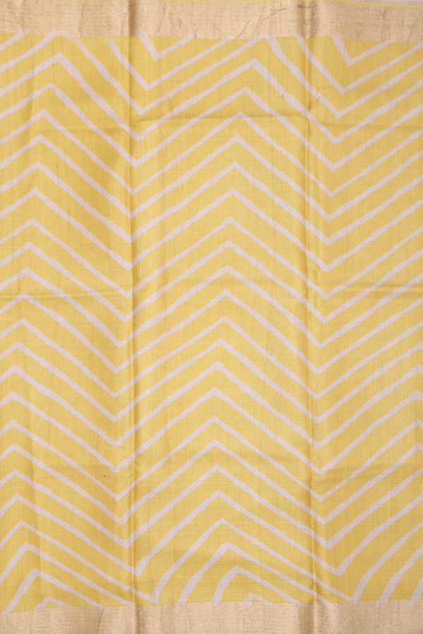 Tussar Silk Saree In Yellow With Chevron Design