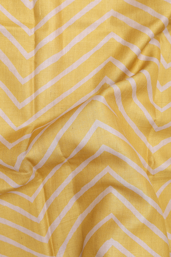 Tussar Silk Saree In Yellow With Chevron Design