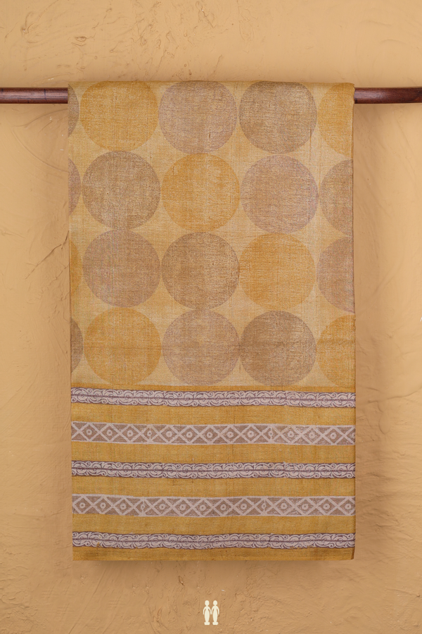 Tussar Silk Saree In Yellow With Circle Printed Design