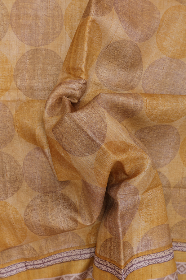 Tussar Silk Saree In Yellow With Circle Printed Design