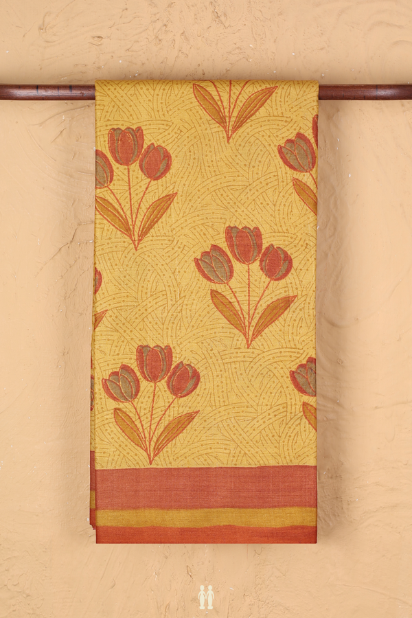 Tussar Silk Saree In Yellow With Floral Design