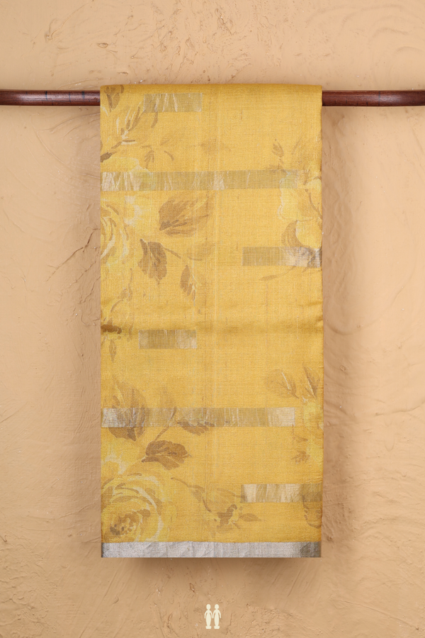 Tussar Silk Saree In Yellow With Floral Design
